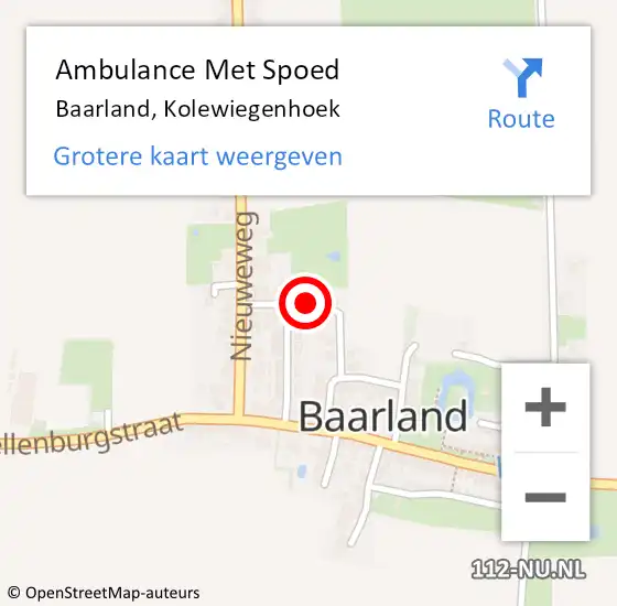 Locatie op kaart van de 112 melding: Ambulance Met Spoed Naar Baarland, Kolewiegenhoek op 23 november 2015 15:54