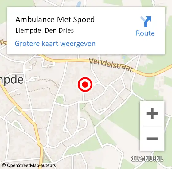 Locatie op kaart van de 112 melding: Ambulance Met Spoed Naar Liempde, Den Dries op 23 november 2015 17:00