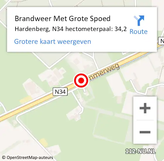 Locatie op kaart van de 112 melding: Brandweer Met Grote Spoed Naar Hardenberg, N34 hectometerpaal: 34,2 op 23 november 2015 17:22