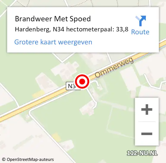 Locatie op kaart van de 112 melding: Brandweer Met Spoed Naar Hardenberg, N34 hectometerpaal: 33,8 op 23 november 2015 18:46