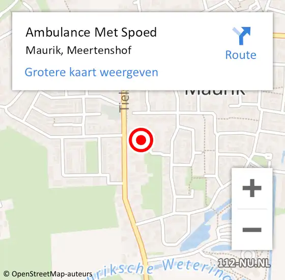 Locatie op kaart van de 112 melding: Ambulance Met Spoed Naar Maurik, Meertenshof op 23 november 2015 19:21