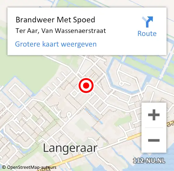 Locatie op kaart van de 112 melding: Brandweer Met Spoed Naar Ter Aar, Van Wassenaerstraat op 23 november 2015 19:56