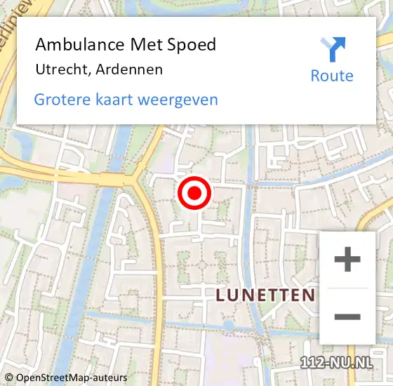 Locatie op kaart van de 112 melding: Ambulance Met Spoed Naar Utrecht, Ardennen op 23 november 2015 21:16