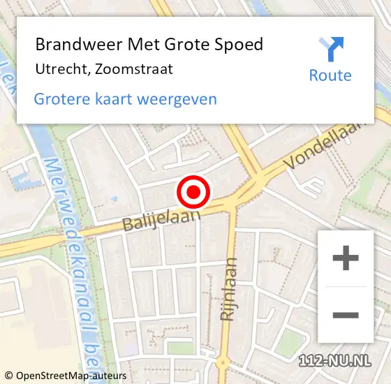 Locatie op kaart van de 112 melding: Brandweer Met Grote Spoed Naar Utrecht, Zoomstraat op 6 september 2013 12:18