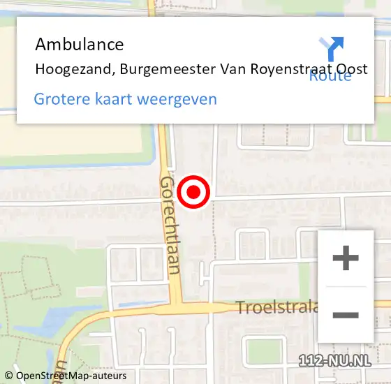 Locatie op kaart van de 112 melding: Ambulance Hoogezand, Burgemeester Van Royenstraat Oost op 27 november 2013 21:22