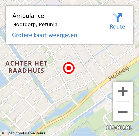 Locatie op kaart van de 112 melding: Ambulance Nootdorp, Petunia op 24 november 2015 00:23