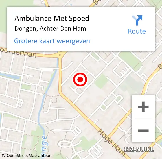 Locatie op kaart van de 112 melding: Ambulance Met Spoed Naar Dongen, Achter Den Ham op 24 november 2015 03:42