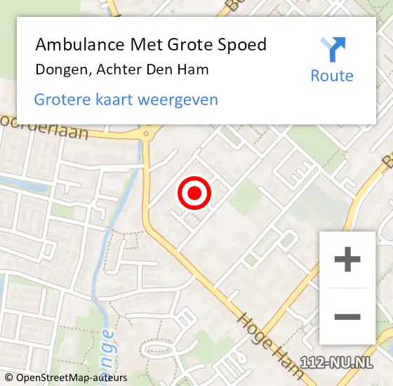 Locatie op kaart van de 112 melding: Ambulance Met Grote Spoed Naar Dongen, Achter Den Ham op 24 november 2015 03:43