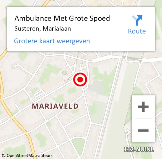 Locatie op kaart van de 112 melding: Ambulance Met Grote Spoed Naar Susteren, Marialaan op 24 november 2015 04:11