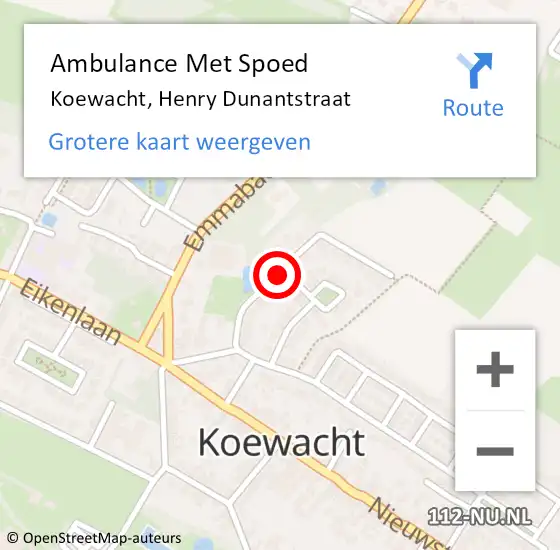 Locatie op kaart van de 112 melding: Ambulance Met Spoed Naar Koewacht, Henry Dunantstraat op 24 november 2015 04:45