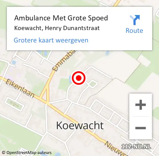 Locatie op kaart van de 112 melding: Ambulance Met Grote Spoed Naar Koewacht, Henry Dunantstraat op 24 november 2015 04:46