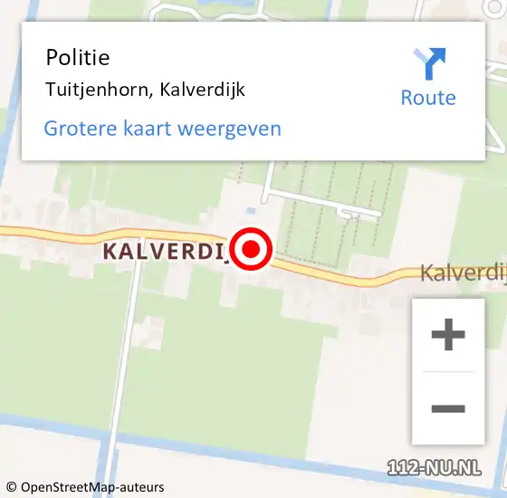 Locatie op kaart van de 112 melding: Politie Tuitjenhorn, Kalverdijk op 24 november 2015 06:06