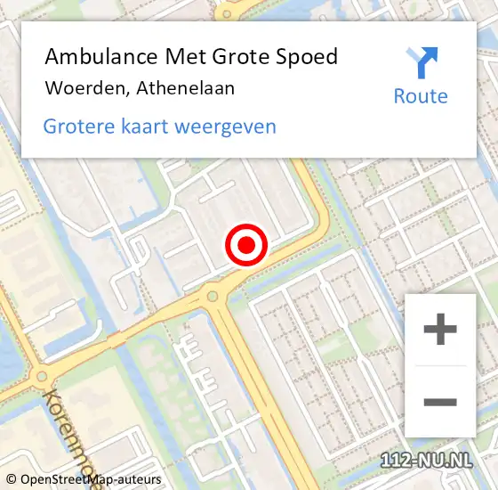 Locatie op kaart van de 112 melding: Ambulance Met Grote Spoed Naar Woerden, Athenelaan op 24 november 2015 06:15