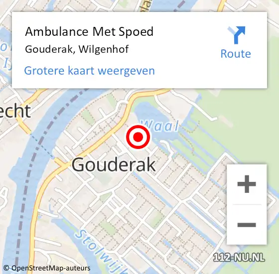 Locatie op kaart van de 112 melding: Ambulance Met Spoed Naar Gouderak, Wilgenhof op 24 november 2015 09:21