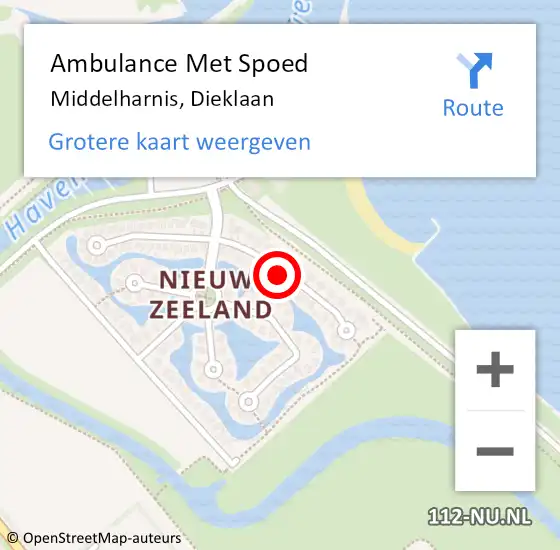 Locatie op kaart van de 112 melding: Ambulance Met Spoed Naar Middelharnis, Dieklaan op 24 november 2015 11:08