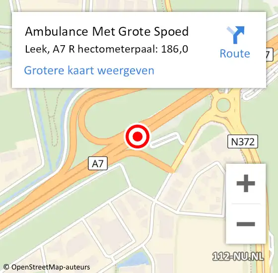 Locatie op kaart van de 112 melding: Ambulance Met Grote Spoed Naar Leek, A7 R hectometerpaal: 186,0 op 24 november 2015 11:46