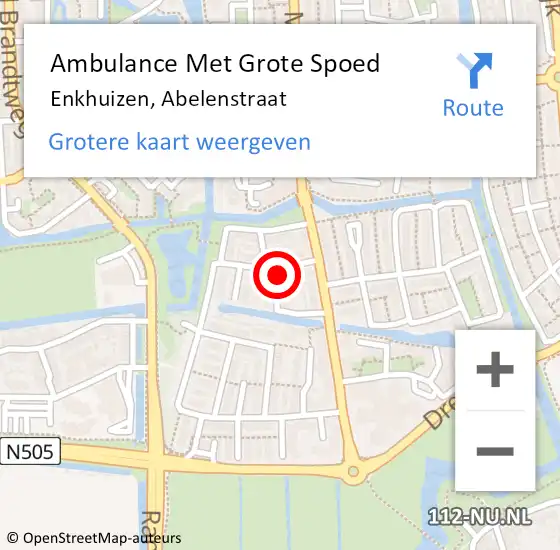 Locatie op kaart van de 112 melding: Ambulance Met Grote Spoed Naar Enkhuizen, Abelenstraat op 24 november 2015 12:24