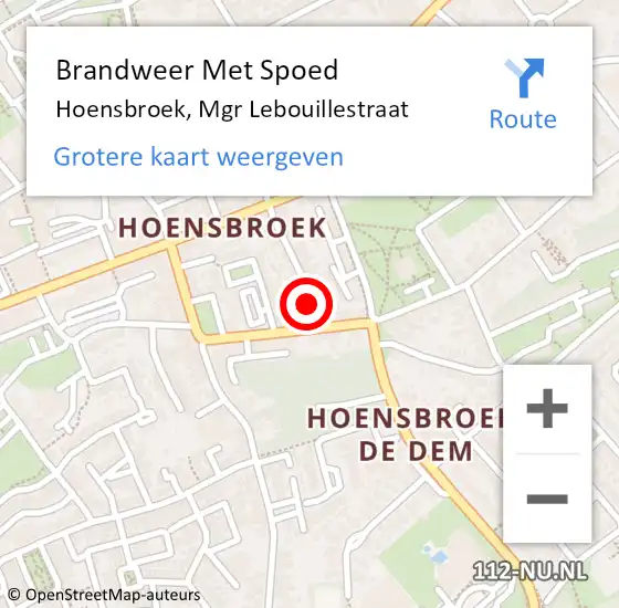 Locatie op kaart van de 112 melding: Brandweer Met Spoed Naar Hoensbroek, Mgr Lebouillestraat op 24 november 2015 14:12