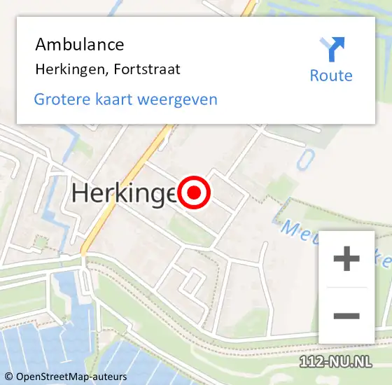 Locatie op kaart van de 112 melding: Ambulance Herkingen, Fortstraat op 24 november 2015 16:06