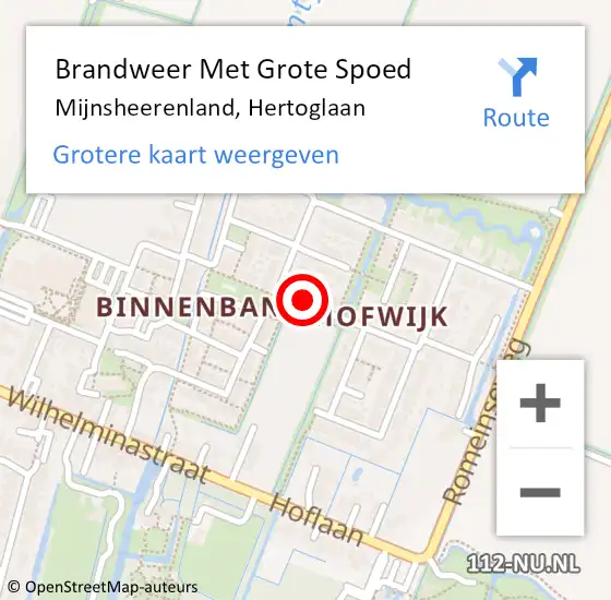 Locatie op kaart van de 112 melding: Brandweer Met Grote Spoed Naar Mijnsheerenland, Hertoglaan op 24 november 2015 16:53