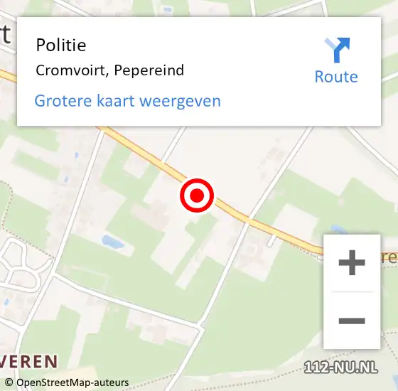 Locatie op kaart van de 112 melding: Politie Cromvoirt, Pepereind op 24 november 2015 18:47