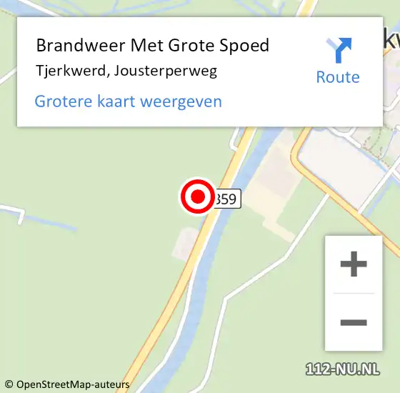 Locatie op kaart van de 112 melding: Brandweer Met Grote Spoed Naar Tjerkwerd, Jousterperweg op 24 november 2015 19:27