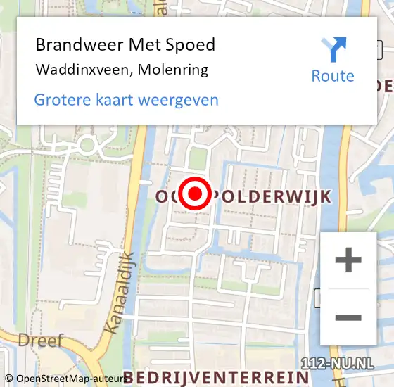 Locatie op kaart van de 112 melding: Brandweer Met Spoed Naar Waddinxveen, Molenring op 24 november 2015 20:59