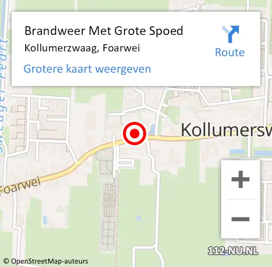 Locatie op kaart van de 112 melding: Brandweer Met Grote Spoed Naar Kollumerzwaag, Foarwei op 24 november 2015 21:12