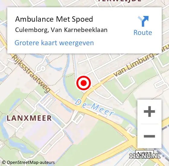 Locatie op kaart van de 112 melding: Ambulance Met Spoed Naar Culemborg, Van Karnebeeklaan op 24 november 2015 23:13