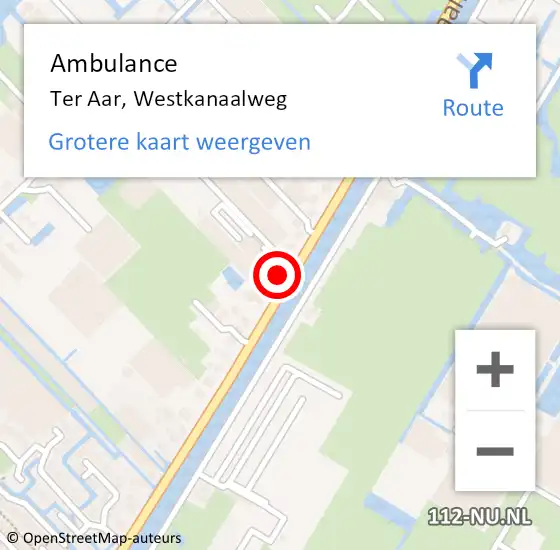 Locatie op kaart van de 112 melding: Ambulance Ter Aar, Westkanaalweg op 25 november 2015 05:39