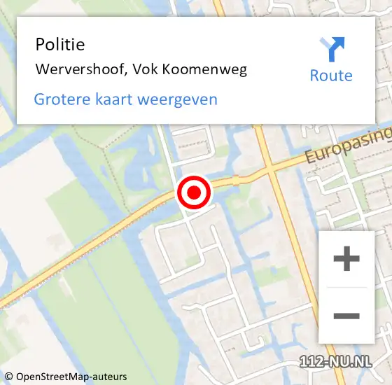 Locatie op kaart van de 112 melding: Politie Wervershoof, Vok Koomenweg op 25 november 2015 05:54