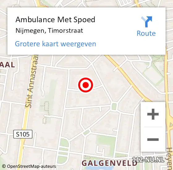 Locatie op kaart van de 112 melding: Ambulance Met Spoed Naar Nijmegen, Timorstraat op 25 november 2015 06:07