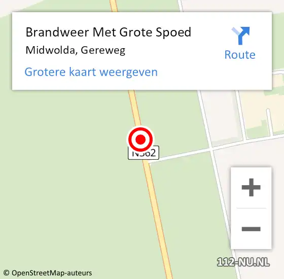 Locatie op kaart van de 112 melding: Brandweer Met Grote Spoed Naar Midwolda, Gereweg op 25 november 2015 06:57