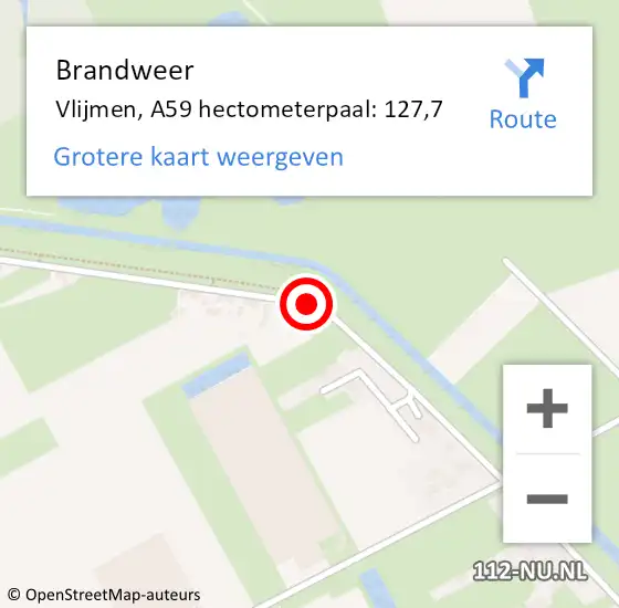 Locatie op kaart van de 112 melding: Brandweer Vlijmen, A59 hectometerpaal: 127,7 op 25 november 2015 08:30