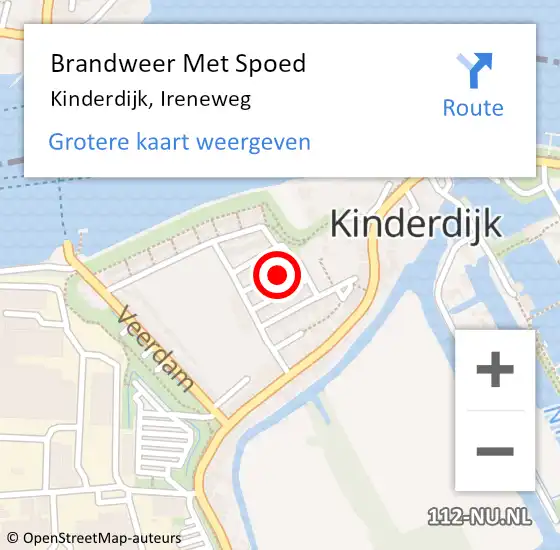 Locatie op kaart van de 112 melding: Brandweer Met Spoed Naar Kinderdijk, Ireneweg op 25 november 2015 09:18