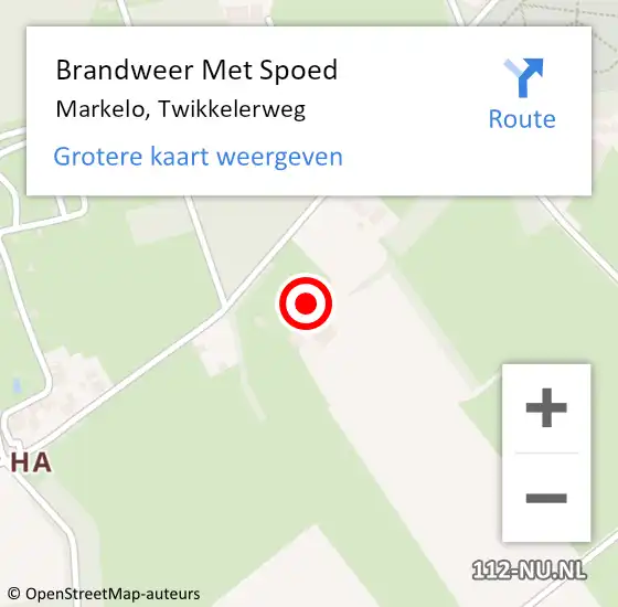 Locatie op kaart van de 112 melding: Brandweer Met Spoed Naar Markelo, Twikkelerweg op 25 november 2015 09:25