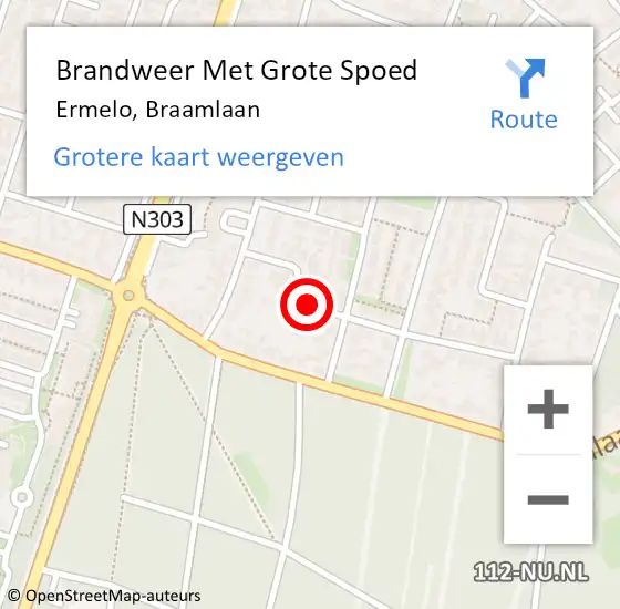 Locatie op kaart van de 112 melding: Brandweer Met Grote Spoed Naar Ermelo, Braamlaan op 25 november 2015 09:48