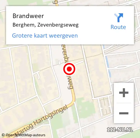 Locatie op kaart van de 112 melding: Brandweer Berghem, Zevenbergseweg op 25 november 2015 10:26