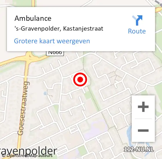 Locatie op kaart van de 112 melding: Ambulance 's-Gravenpolder, Kastanjestraat op 25 november 2015 10:40