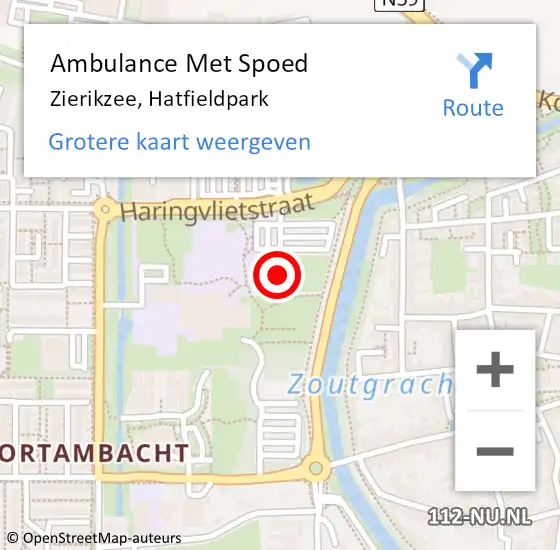 Locatie op kaart van de 112 melding: Ambulance Met Spoed Naar Zierikzee, Hatfieldpark op 25 november 2015 11:25