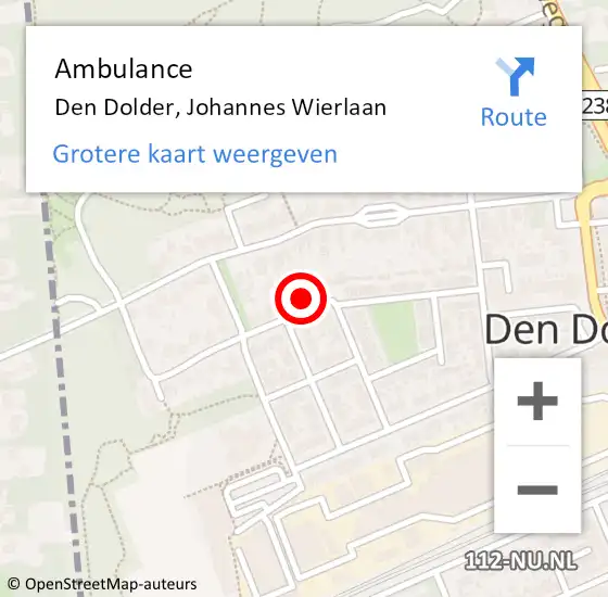 Locatie op kaart van de 112 melding: Ambulance Den Dolder, Johannes Wierlaan op 25 november 2015 11:56