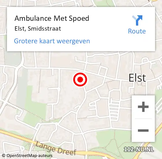 Locatie op kaart van de 112 melding: Ambulance Met Spoed Naar Elst, Smidsstraat op 25 november 2015 12:01