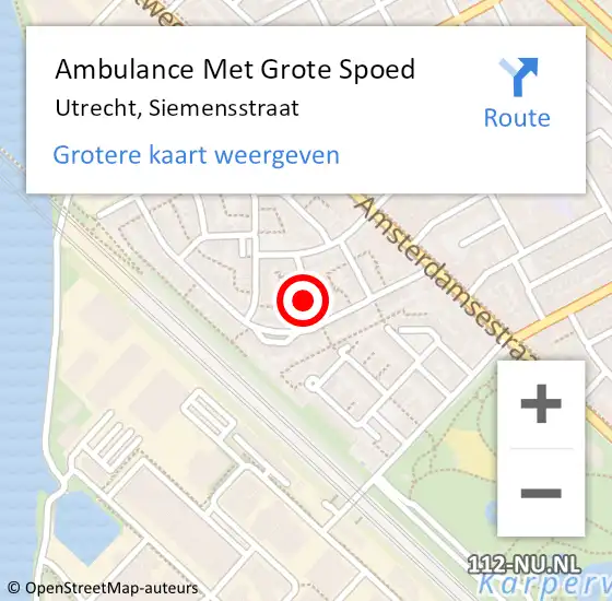 Locatie op kaart van de 112 melding: Ambulance Met Grote Spoed Naar Utrecht, Siemensstraat op 14 september 2013 07:13