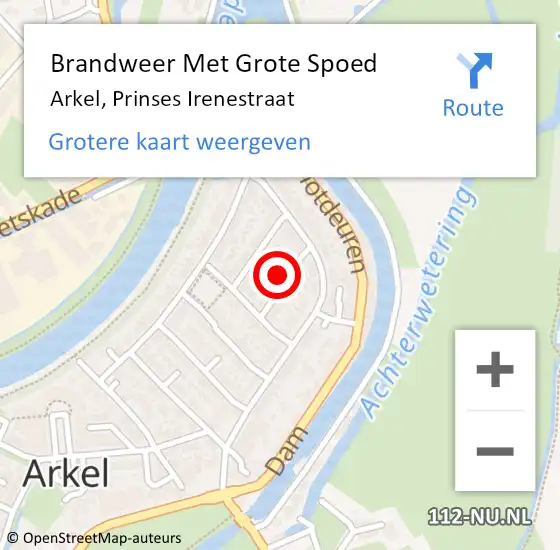 Locatie op kaart van de 112 melding: Brandweer Met Grote Spoed Naar Arkel, Prinses Irenestraat op 28 november 2013 04:20