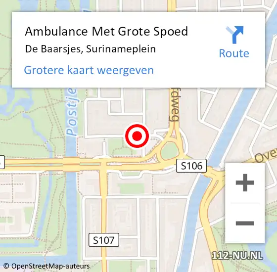 Locatie op kaart van de 112 melding: Ambulance Met Grote Spoed Naar De Baarsjes, Surinameplein op 25 november 2015 13:41