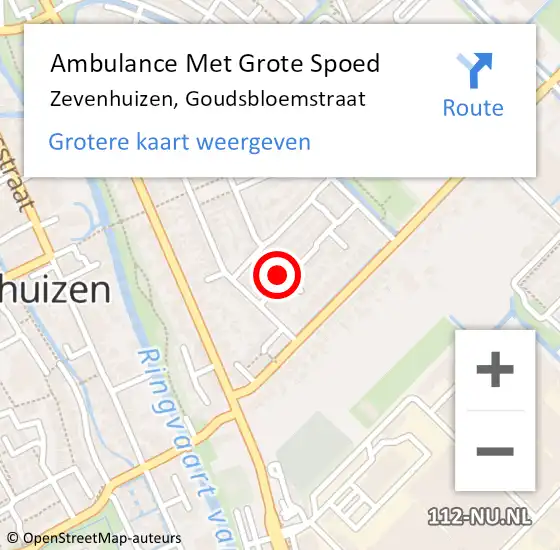 Locatie op kaart van de 112 melding: Ambulance Met Grote Spoed Naar Zevenhuizen, Goudsbloemstraat op 25 november 2015 13:53