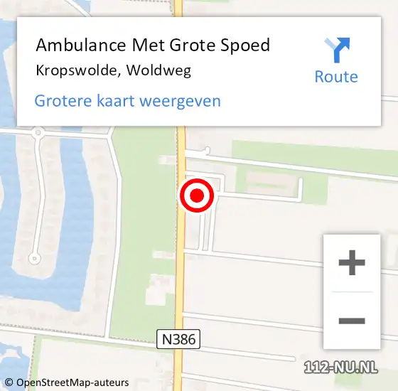 Locatie op kaart van de 112 melding: Ambulance Met Grote Spoed Naar Kropswolde, Woldweg op 25 november 2015 14:53