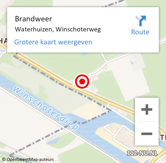 Locatie op kaart van de 112 melding: Brandweer Waterhuizen, Winschoterweg op 25 november 2015 14:58