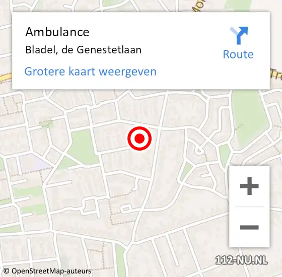 Locatie op kaart van de 112 melding: Ambulance Bladel, de Genestetlaan op 25 november 2015 15:07