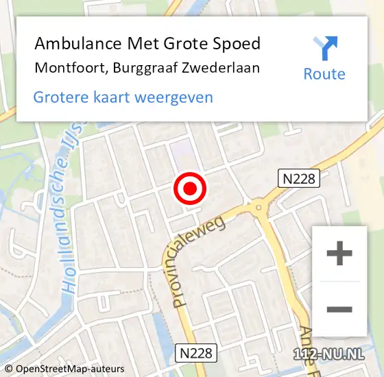 Locatie op kaart van de 112 melding: Ambulance Met Grote Spoed Naar Montfoort, Burggraaf Zwederlaan op 25 november 2015 16:08